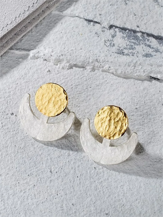 Sun and Moon Radiance Earrings | Handcrafted hammered design, adjustable size - Gandhanra-ART