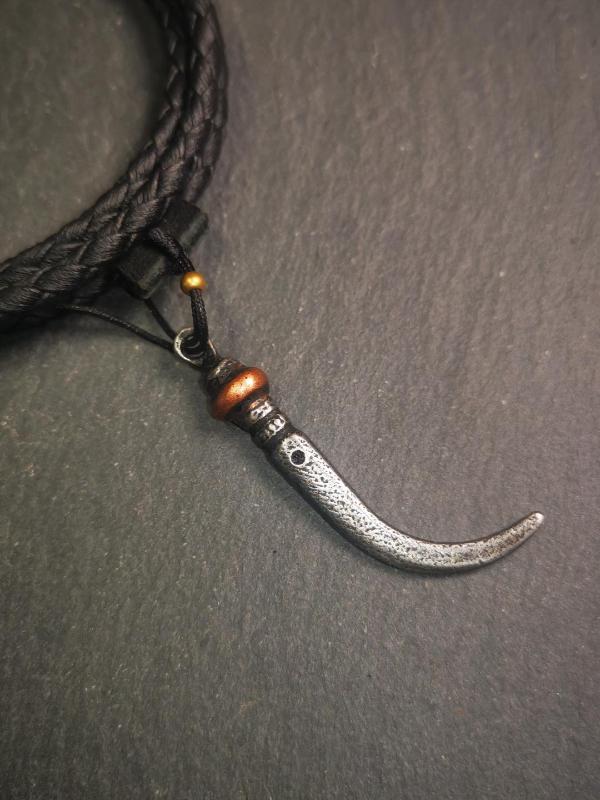 Handmade Tibetan Amulet ,Wolf Tooth Pendant with Leather Cord, 1.77"