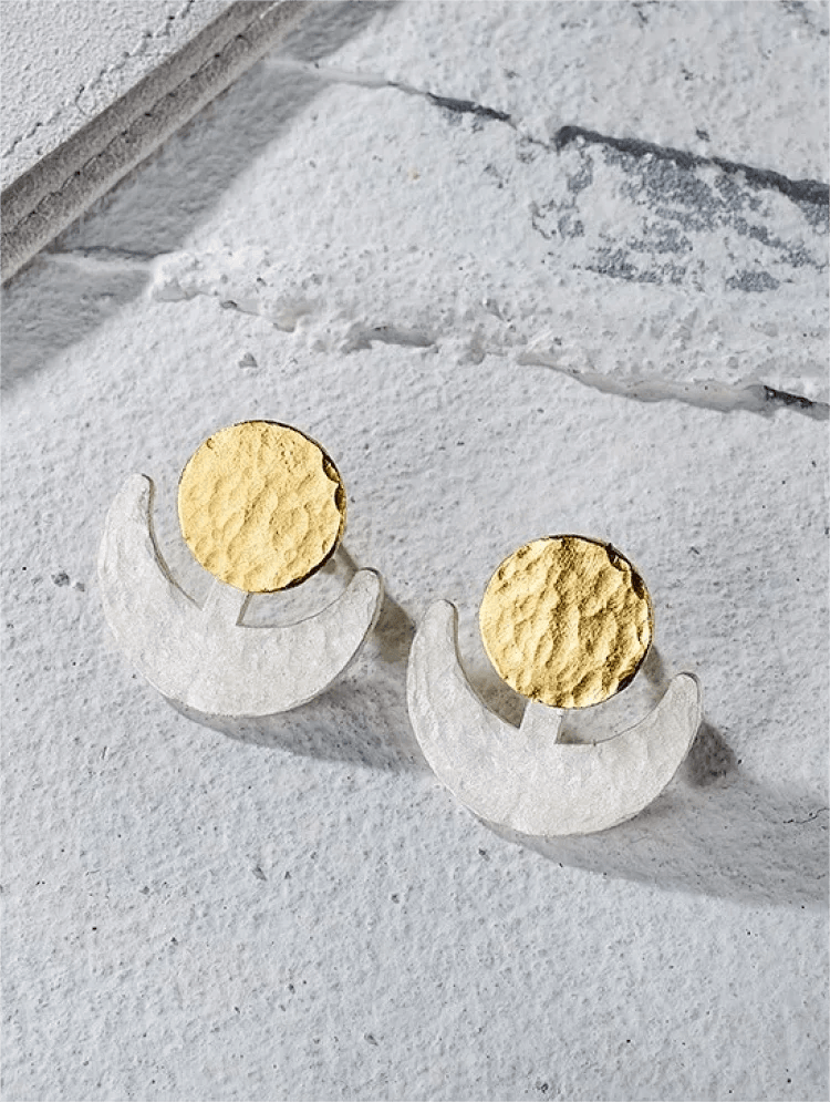 Sun and Moon Silver Earring - Gandhanra-ART