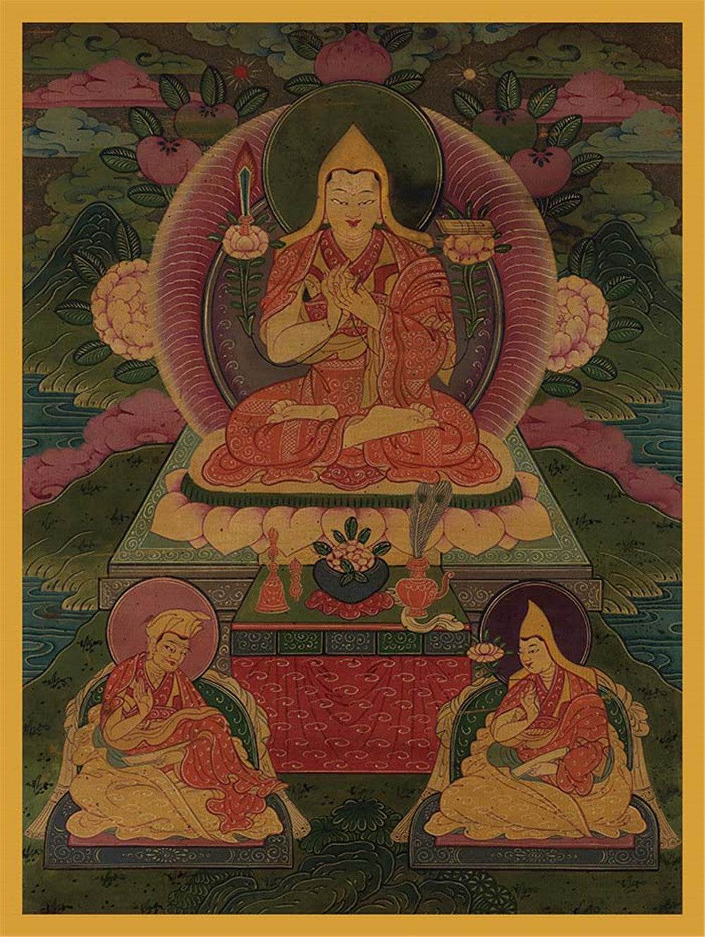 Tsongkhapa and His 2 Disciples - 17th Century - Gandhanra-ART