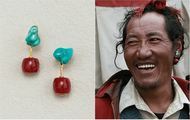 Turquoise Red Agate Earring - Gandhanra-ART
