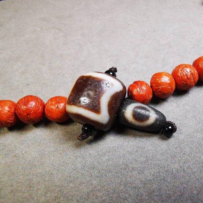 Sky Earth Dzi Guru Bead,T-drilled 3-Hole Mala Bead - Gandhanra-ART