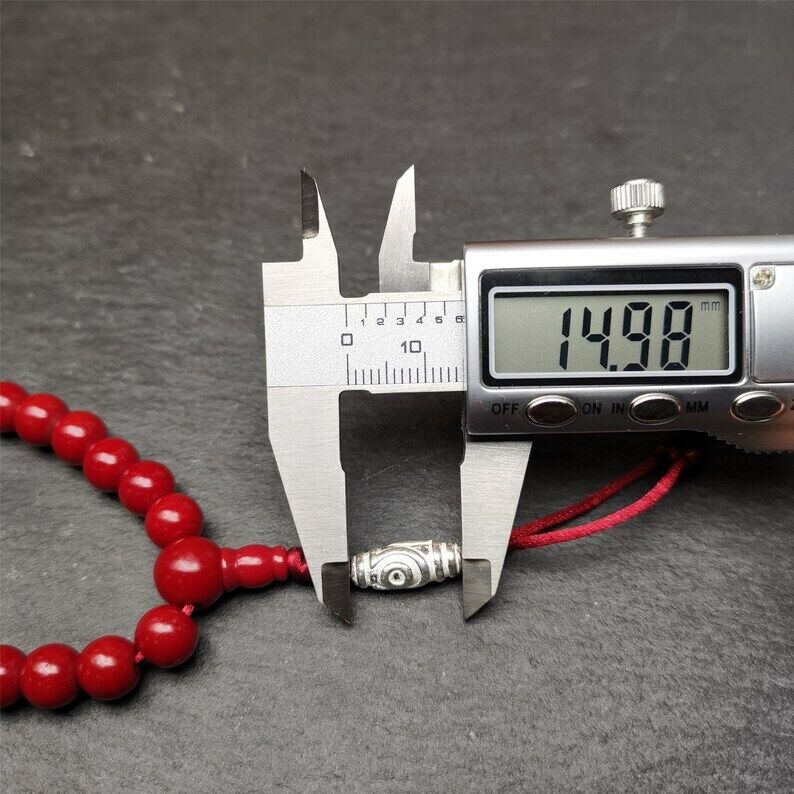 Old Tibeatan Red Glass Mala,8mm Prayer Beads with Turquoise Bead Silver Dzi Bead Gandhanra-ART