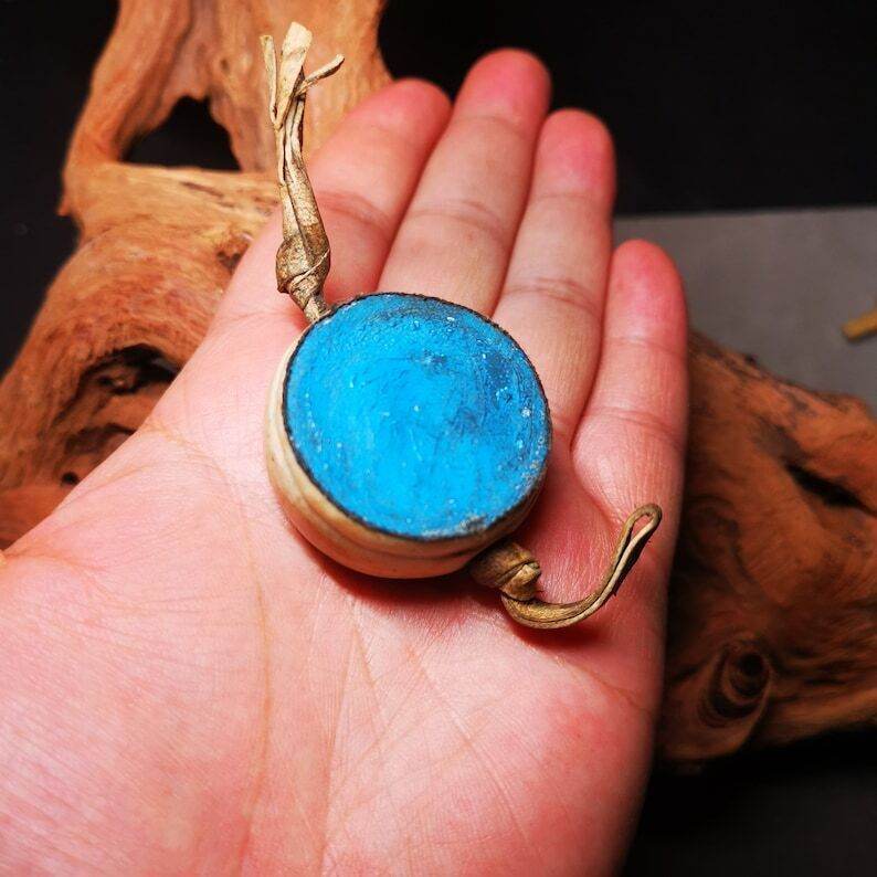 Buddhist Yak Bone Carved Damaru Drum,Mini Chod Drum - Gandhanra-ART