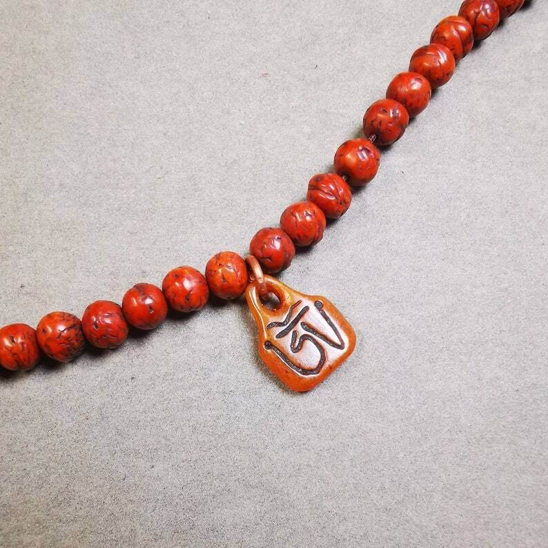 Yak Bone Carved OM Letter Prayer Bead Pendant - Gandhanra-ART