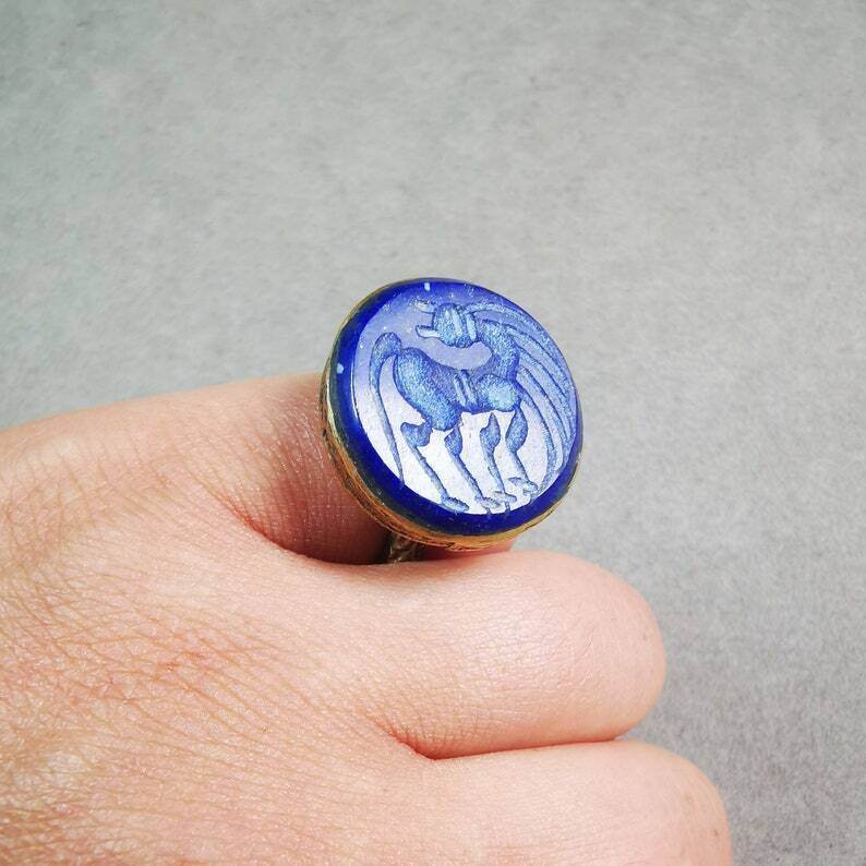 Old West Asian Ring,Made of Lapis Lazuli + Copper,From Pakistan - Gandhanra-ART