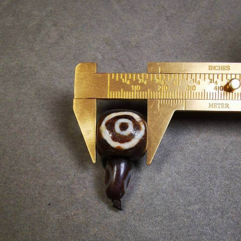 Old 2 Eyed Dzi Guru Bead,T-drilled 3-Hole Mala Bead - Gandhanra-ART