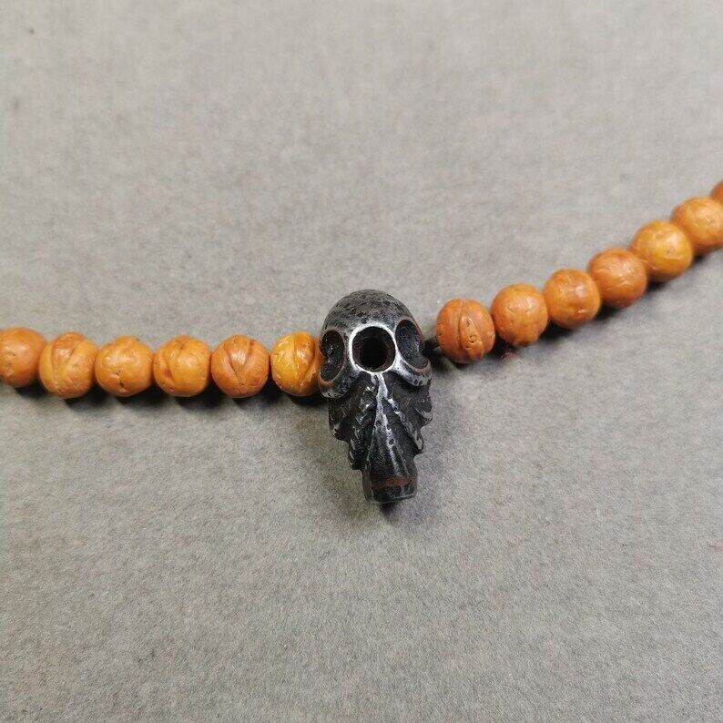 Mala Guru Bead, Skull Shape T-drilled 3-Hole Bead - Gandhanra-ART