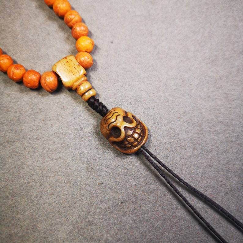 Yak Bone Carved Citipati Skull Amulet Pendant,Spacer Bead for Mala - Gandhanra-ART
