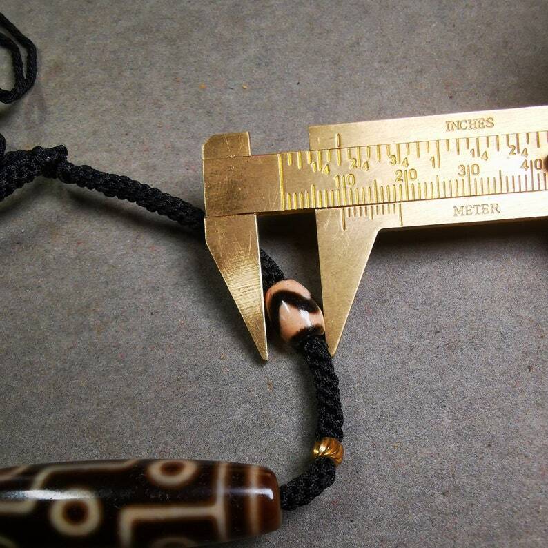 Dzi Bead Necklace,9 Eyed Dzi + Tiget Tooth Bead