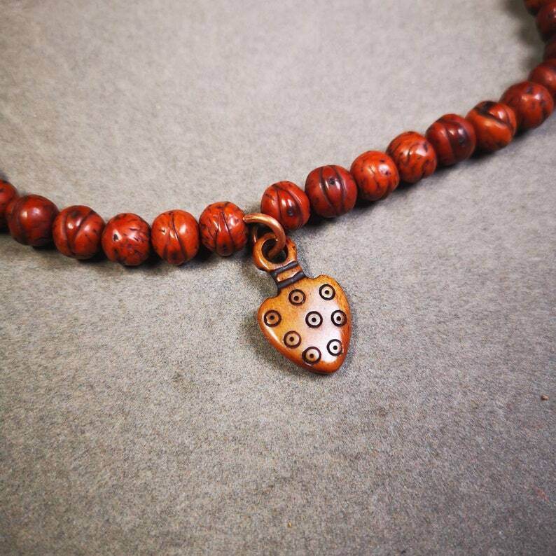 Yak Bone Carved Mantra Dot Prayer Bead Pendant - Gandhanra-ART