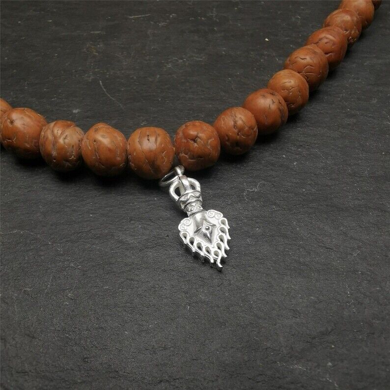 Tibetan Buddhism Amulet, Fire Vajra Sword of Manjushri,Sterling Silver