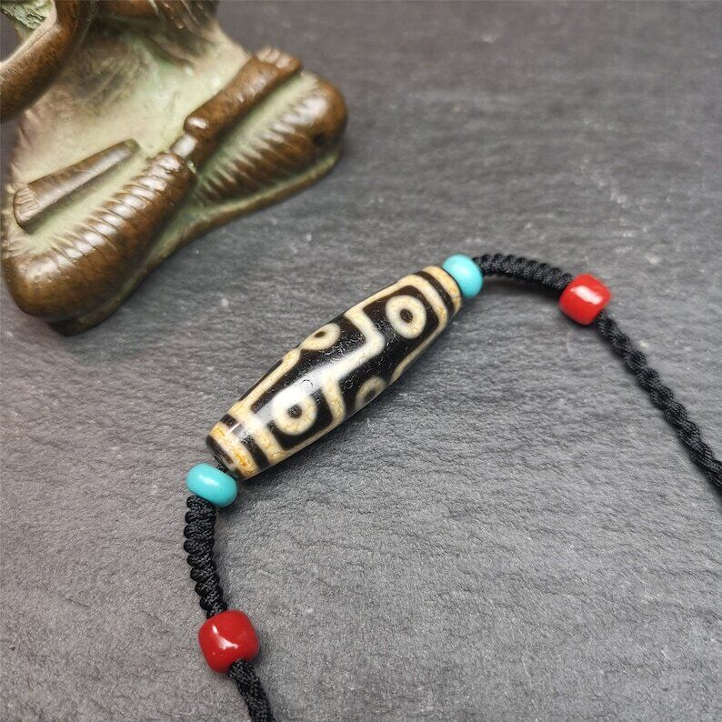 Tibetan 9 Eyed Dzi Bead Necklace,1.51" x 0.47"