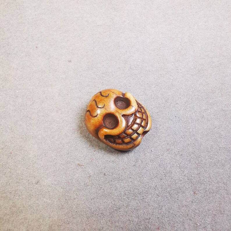 Yak Bone Carved Citipati Skull Amulet Pendant,Spacer Bead for Mala - Gandhanra-ART