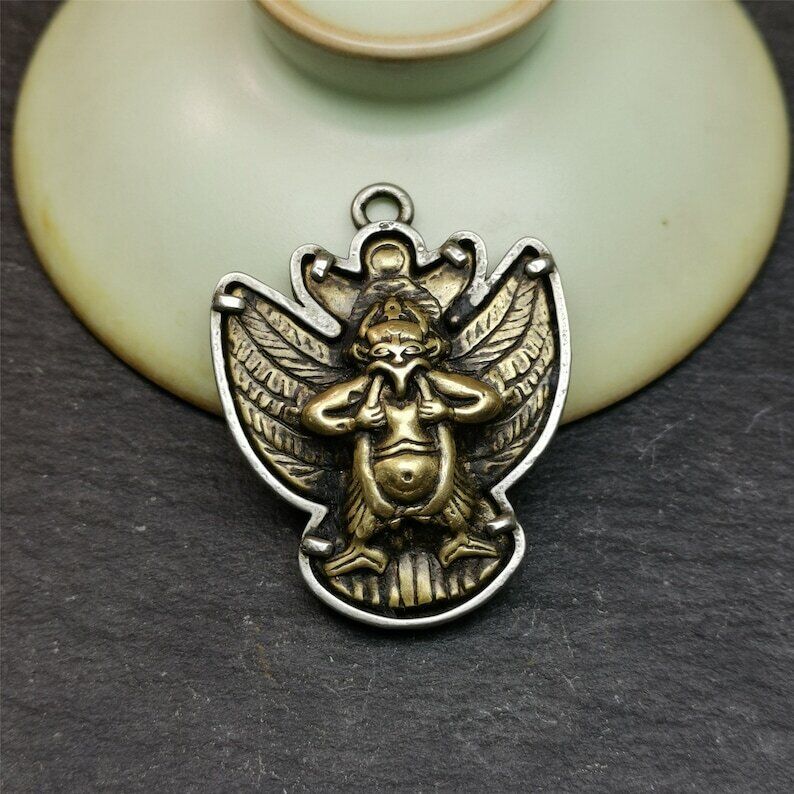 Garuda Pendant,Inlaid Copper Vajra Shell,1.57" × 1.22"