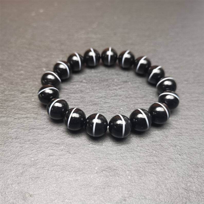 Black Agate Prayer Beads Bracelet - Gandhanra-ART