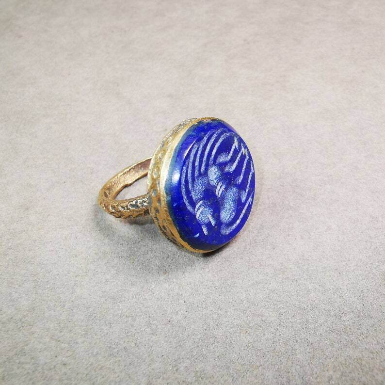 Old West Asian Ring,Made of Lapis Lazuli + Copper,From Pakistan - Gandhanra-ART
