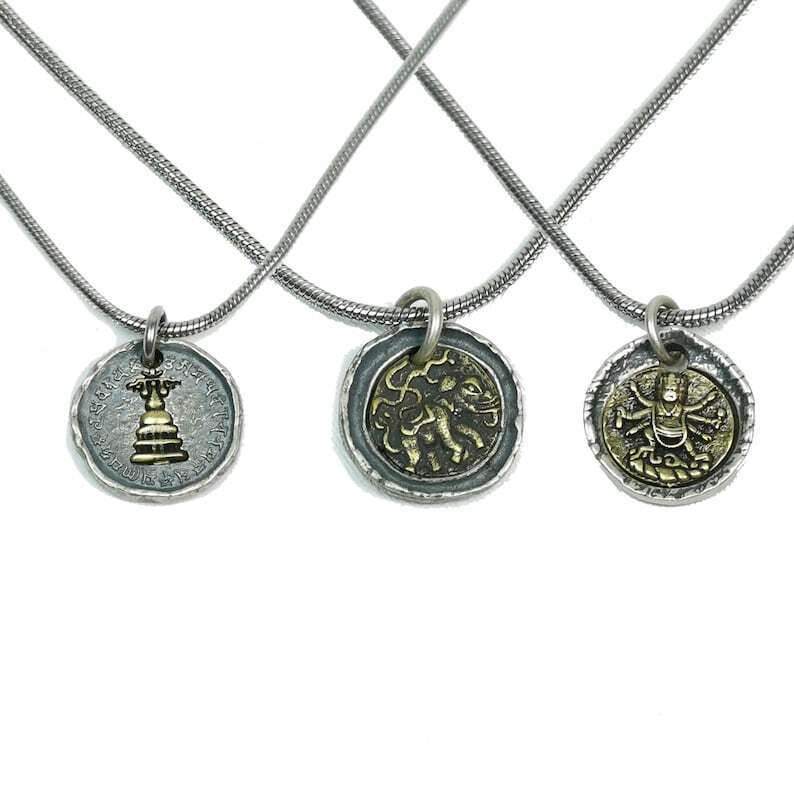 Tibetan Buddhism Lucky Charm, Silver Amulet of Mahakala,Ganesha Elephant,Stupa - Gandhanra-ART