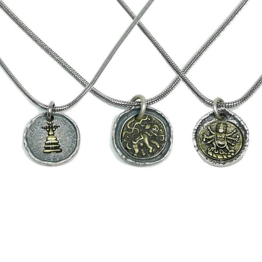 Tibetan Buddhism Lucky Charm, Silver Amulet of Mahakala,Ganesha Elephant,Stupa - Gandhanra-ART