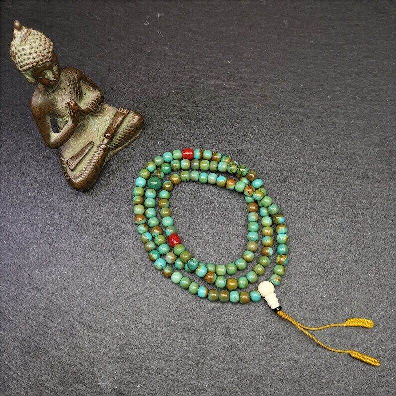 Old 108 Turquoise Beads Mala, Prayer Beads - Gandhanra-ART