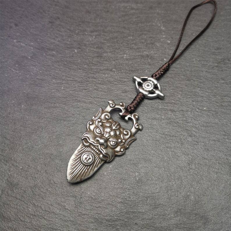 Tibetan Buddhist Amulet,Kirtimukha Pendant,Bhoma,Banaspati,1.97" × 1.0"