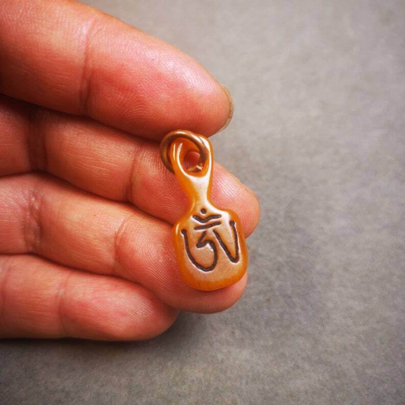 Yak Bone Carved OM Letter Prayer Bead Pendant - Gandhanra-ART