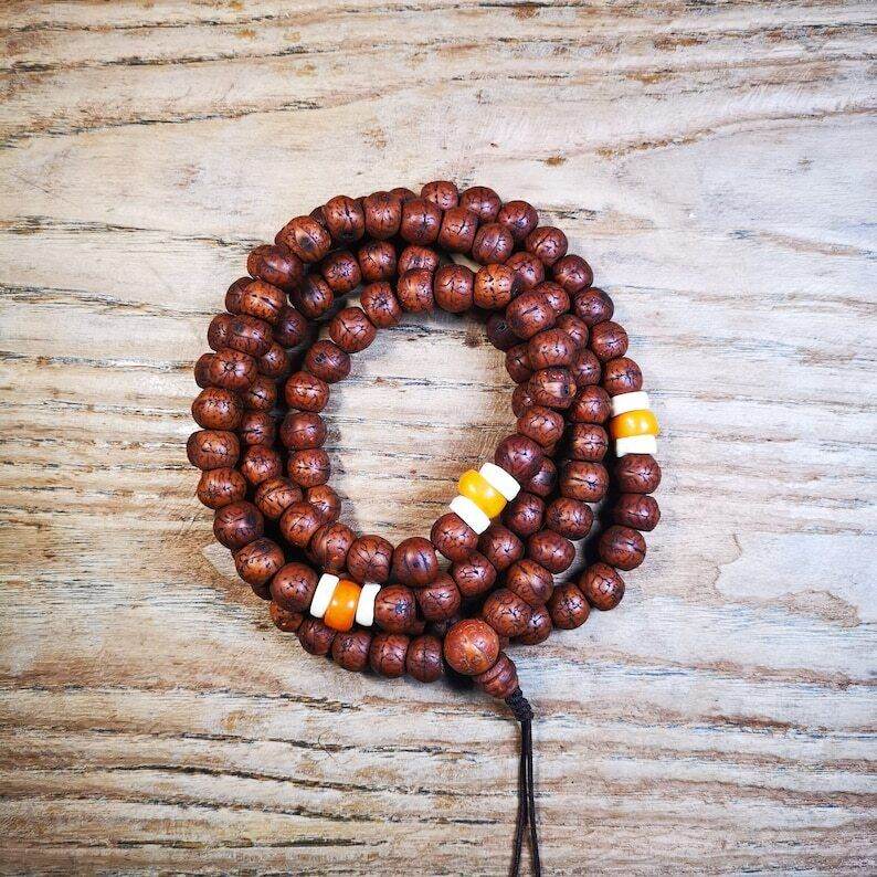 Old 108 Bodhi Beads Mala,13mm Prayer Beads for Meditation - Tibetan Buddhist mala beads, size reference