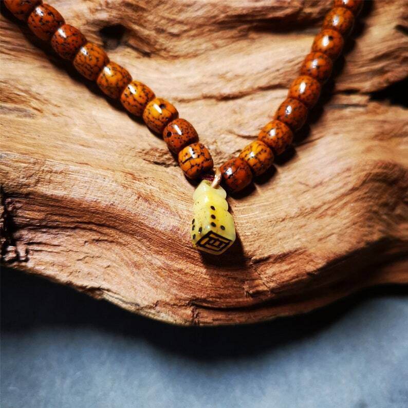 Yak Bone Carved Mantra Dot Stamp Prayer Bead Pendant,Mala Counter Clip Amulet - Gandhanra-ART