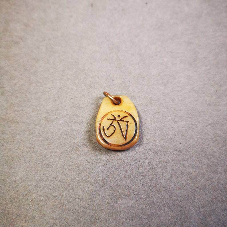 Yak Bone Carved Amulet,Om Pendant for Mala,Bag Hanging - Gandhanra-ART