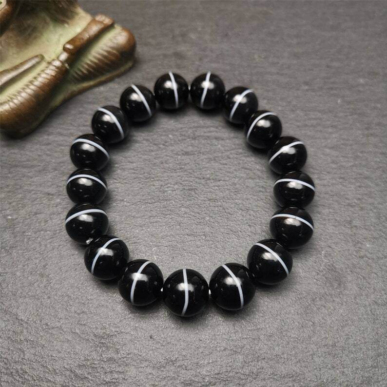 Black Agate Prayer Beads Bracelet - Gandhanra-ART