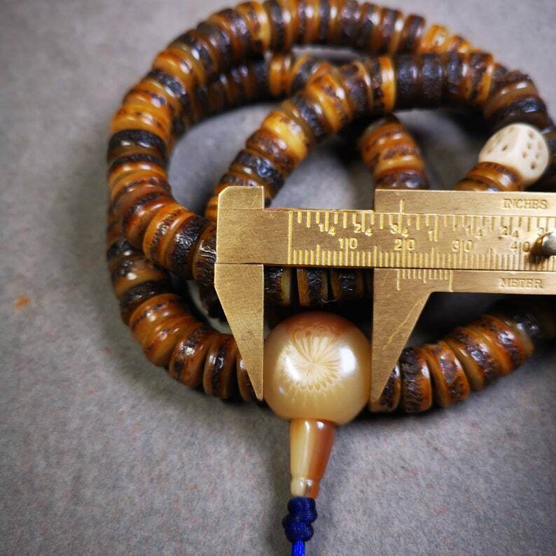 Yak Bone Mala, Hand-carved Tibetan Prayer Beads - Gandhanra-ART
