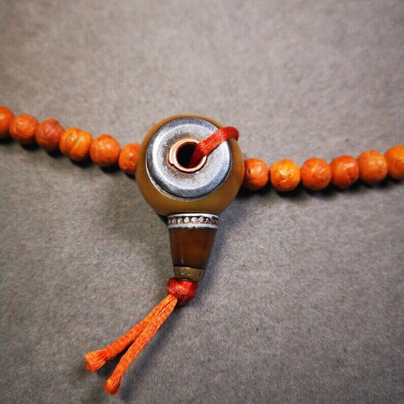 Yak Bone 3-Hole Prayer Bead,Mala Bead,0.95"