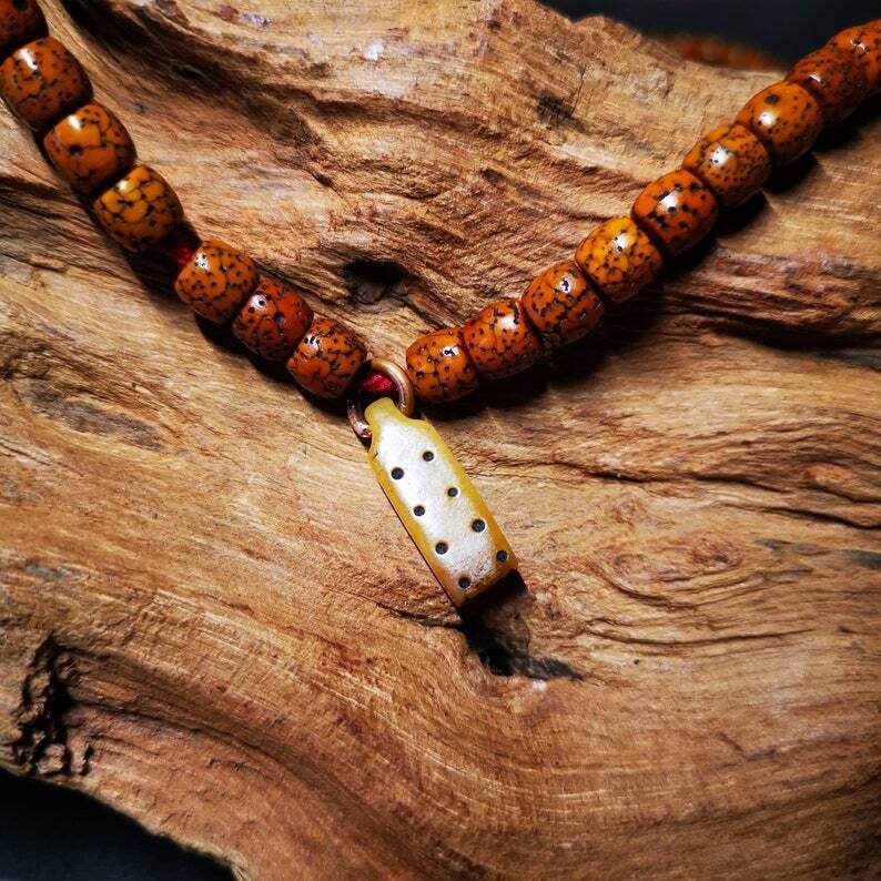 Yak Bone Carved Mantra Dot Stamp Prayer Bead Pendant,Mala Counter Clip Amulet - Gandhanra-ART
