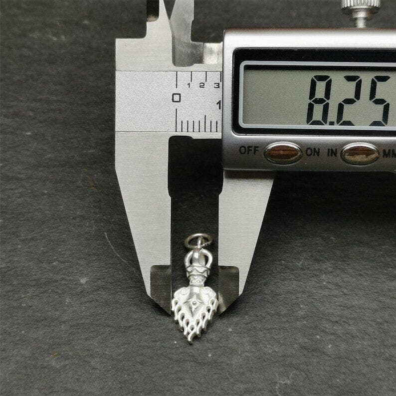 Amulet,Fire Vajra Sword of Manjushri,Sterling Silver,0.8 - Tibetan Buddhist amulet, size reference
