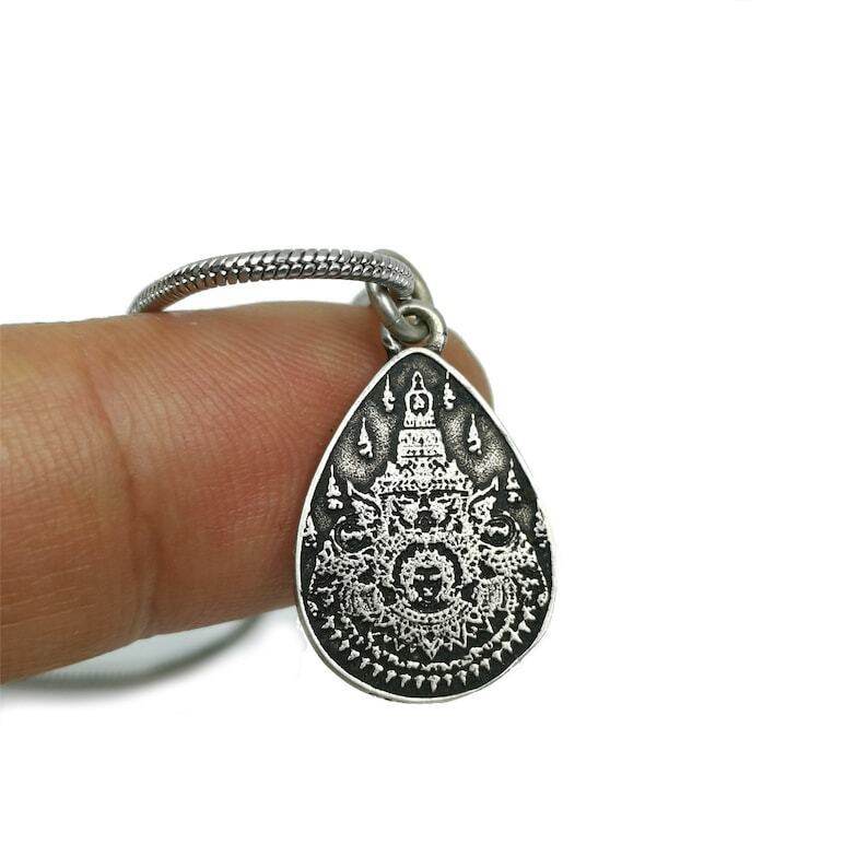 Lucky Charm, Unique Stupa / Pagoda Pattern,Silver Pendant - Gandhanra-ART