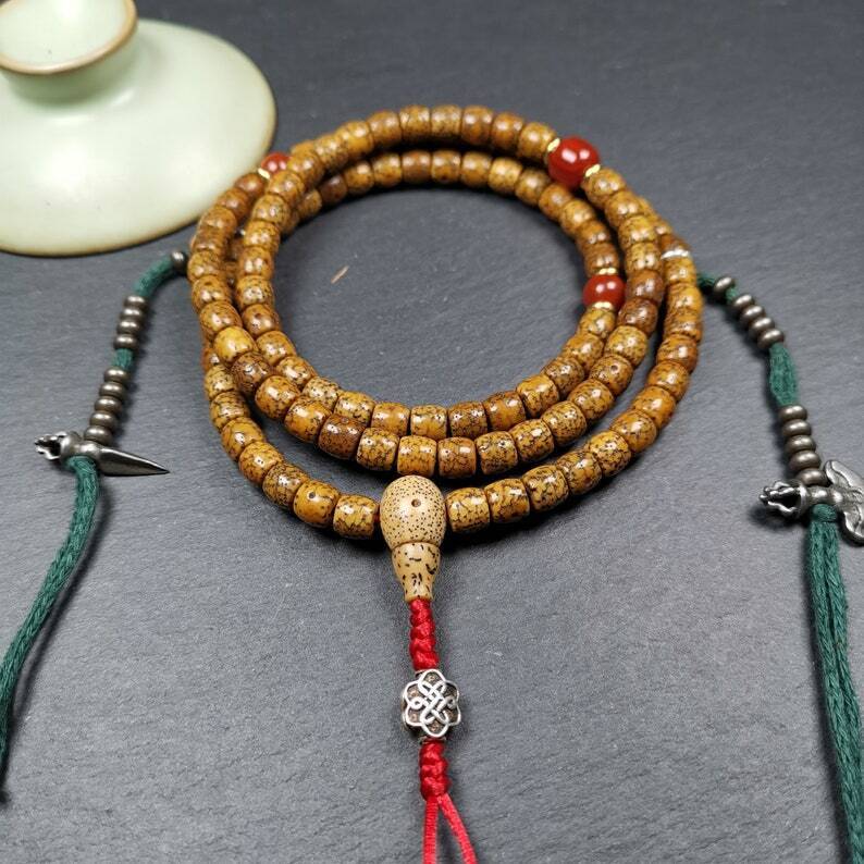 Mala mit Lotusperlen, 7 mm große Gebetsperlen-Halskette, 71 cm