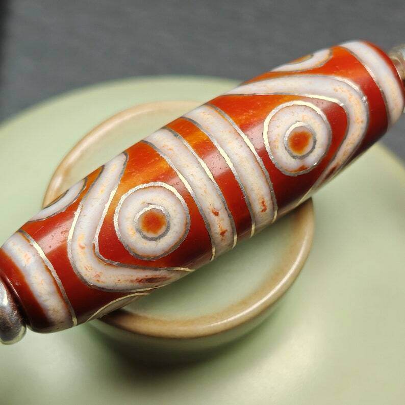 Fire Agate 8 Eyes Dzi Bead Necklace - Gandhanra-ART