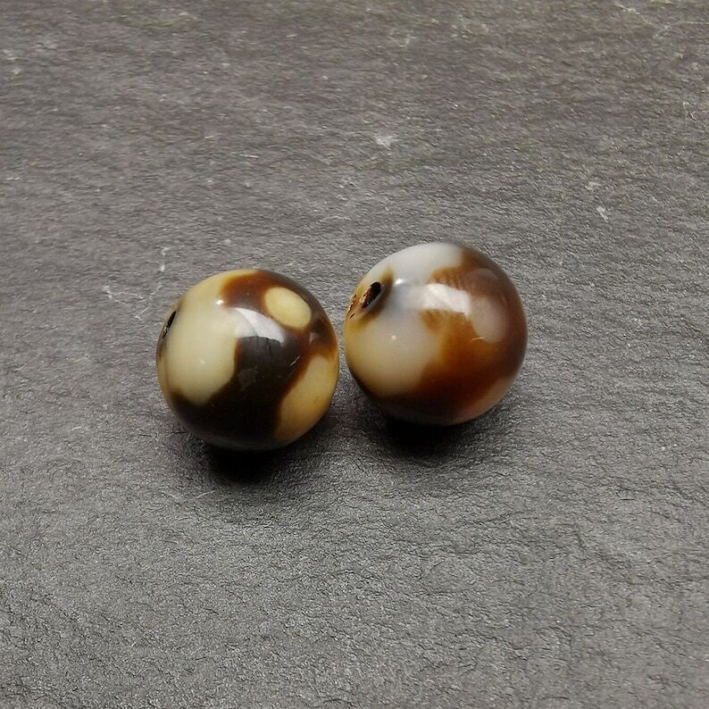 Gandhanra Pair of Tibetan Round Dzi Bead,Spacer Marker Beads for Mala,Necklace,0.47"