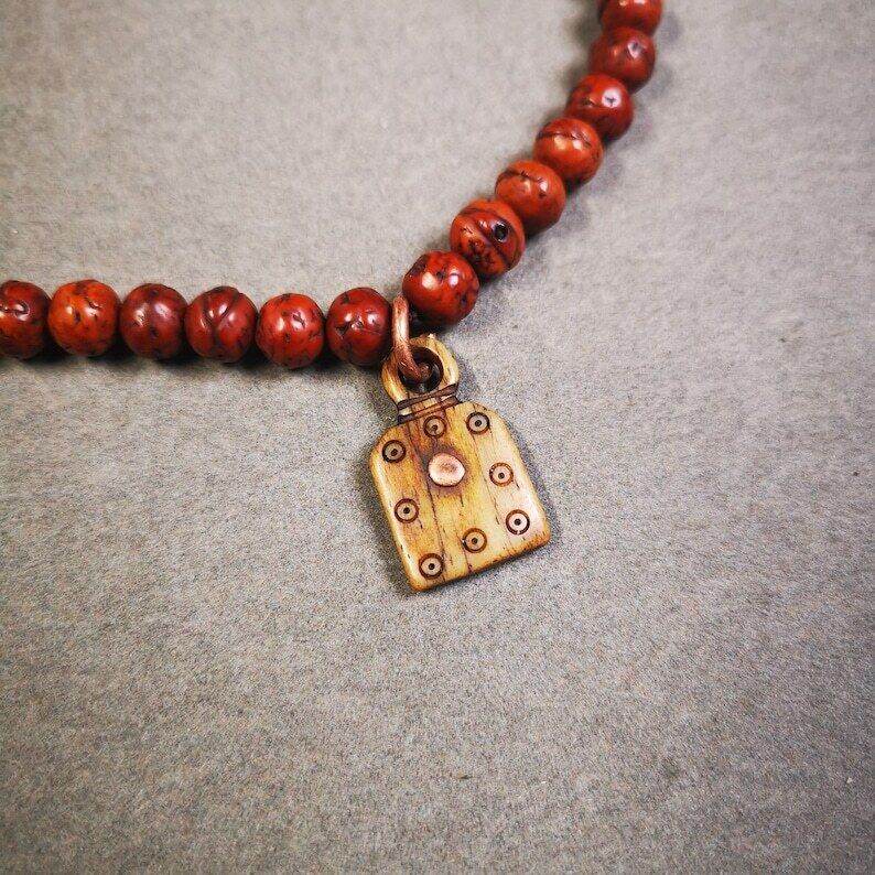 Yak Bone Carved Mantra Dot Prayer Bead Pendant - Gandhanra-ART