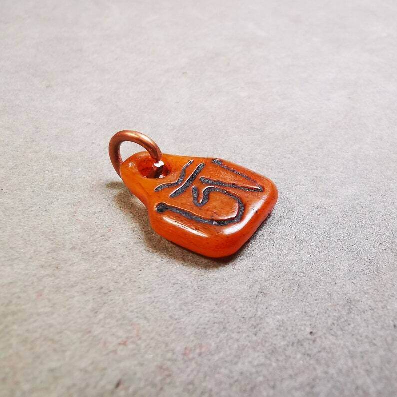 Yak Bone Carved OM Letter Prayer Bead Pendant - Tibetan Buddhist art, size reference