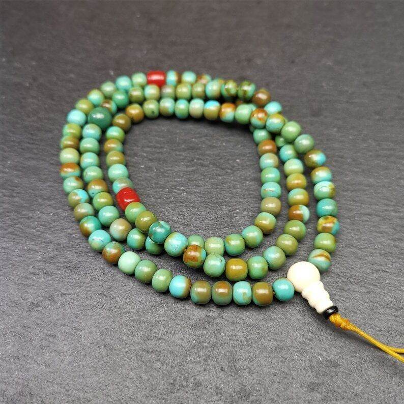 Old 108 Turquoise Beads Mala, Prayer Beads - Gandhanra-ART
