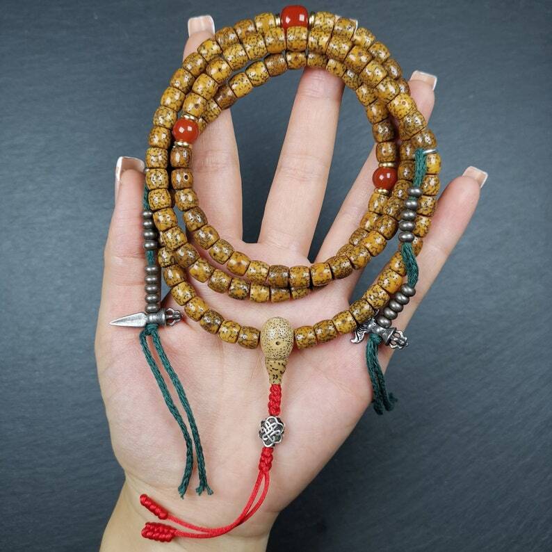 Mala mit Lotusperlen, 7 mm große Gebetsperlen-Halskette, 71 cm