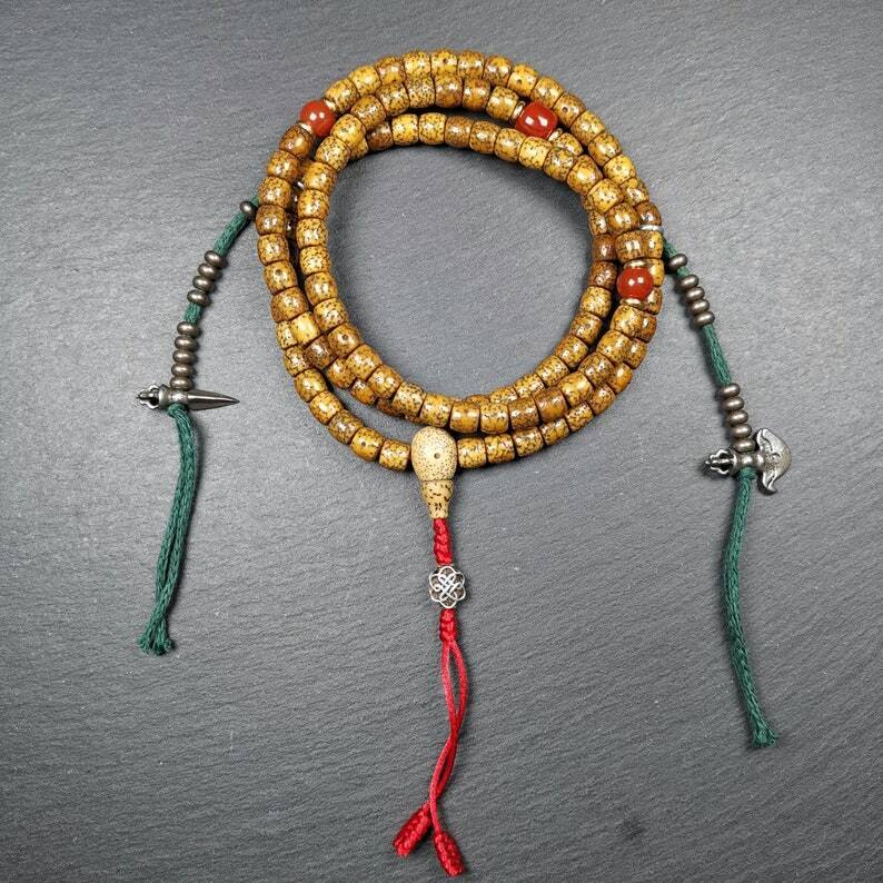 Mala mit Lotusperlen, 7 mm große Gebetsperlen-Halskette, 71 cm
