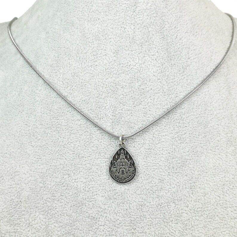 Lucky Charm, Unique Stupa / Pagoda Pattern,Silver Pendant - Gandhanra-ART