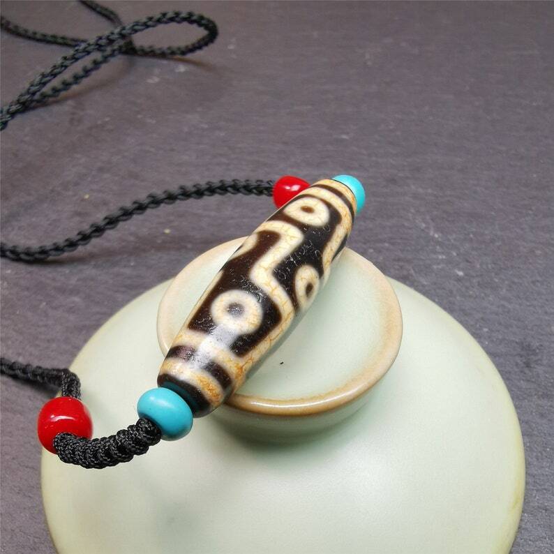 Tibetan 9 Eyed Dzi Bead Necklace,1.51" x 0.47"