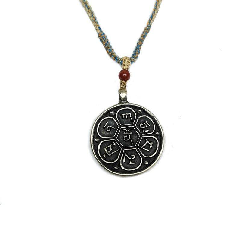 Amulet,Om Badge Pendant, Mantra of Om Mani Padme Hum - Gandhanra-ART