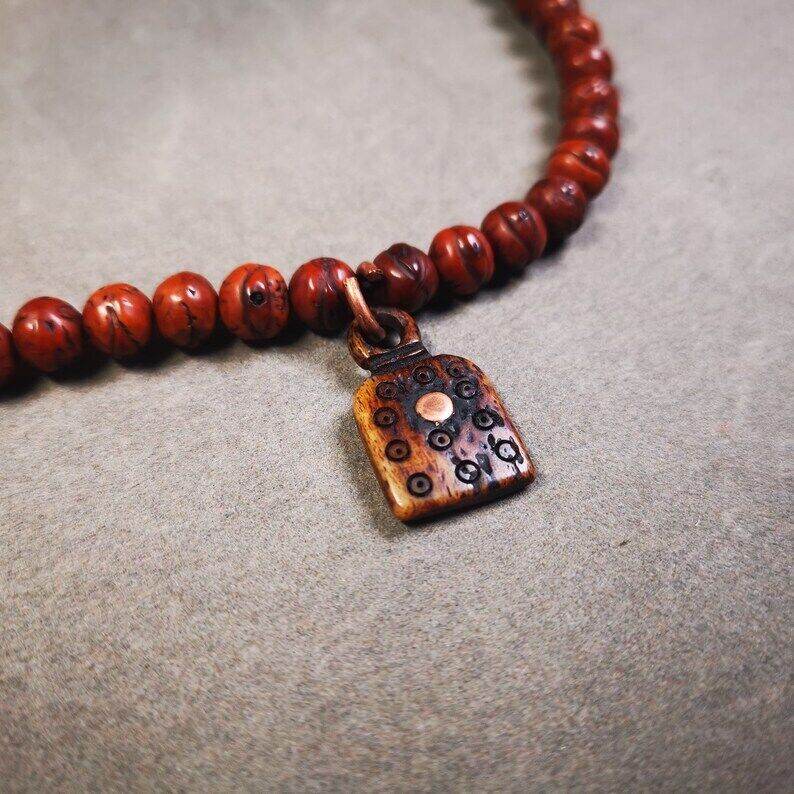 Yak Bone Carved Mantra Dot Prayer Bead Pendant - Gandhanra-ART