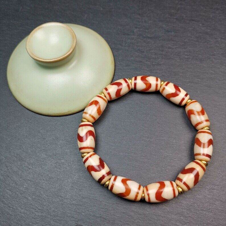 Fire Agate Tiger Tooth Dzi Bead Bracelet - Gandhanra-ART