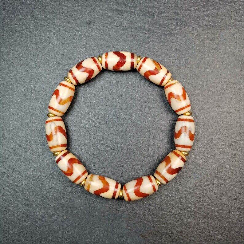 Fire Agate Tiger Tooth Dzi Bead Bracelet - Gandhanra-ART