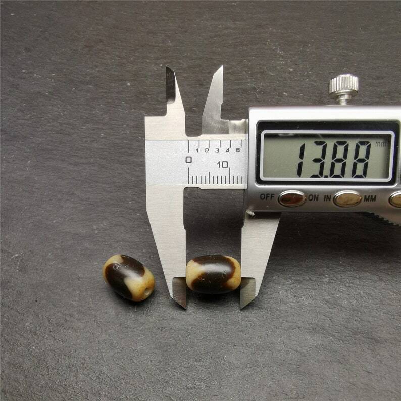 Tiger Tooth Dzi Spacer Marker Beads 0.4" - Tibetan dzi bead, size reference